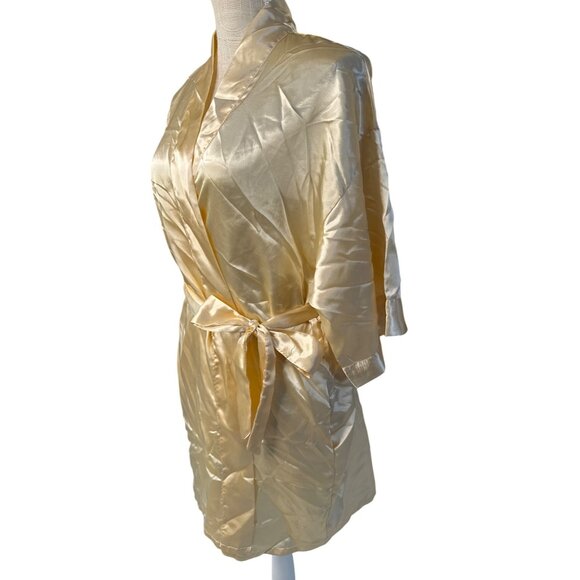 Gold Bridesmaid Satin Robe Kimono Style With Tie Belt S - Picture 2 of 6
